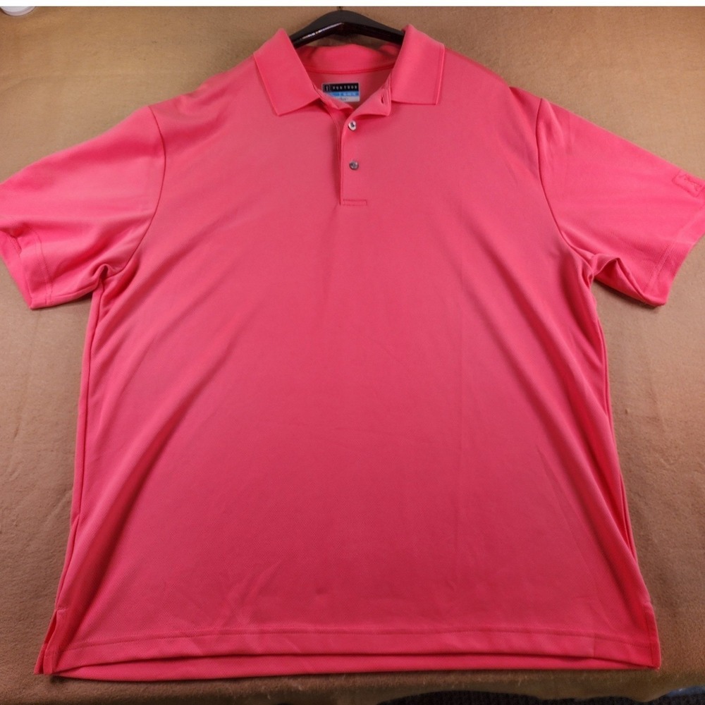 PGA Tour Airflux Mens XL Polo Shirt Pink Short Sleeve Golf Performance